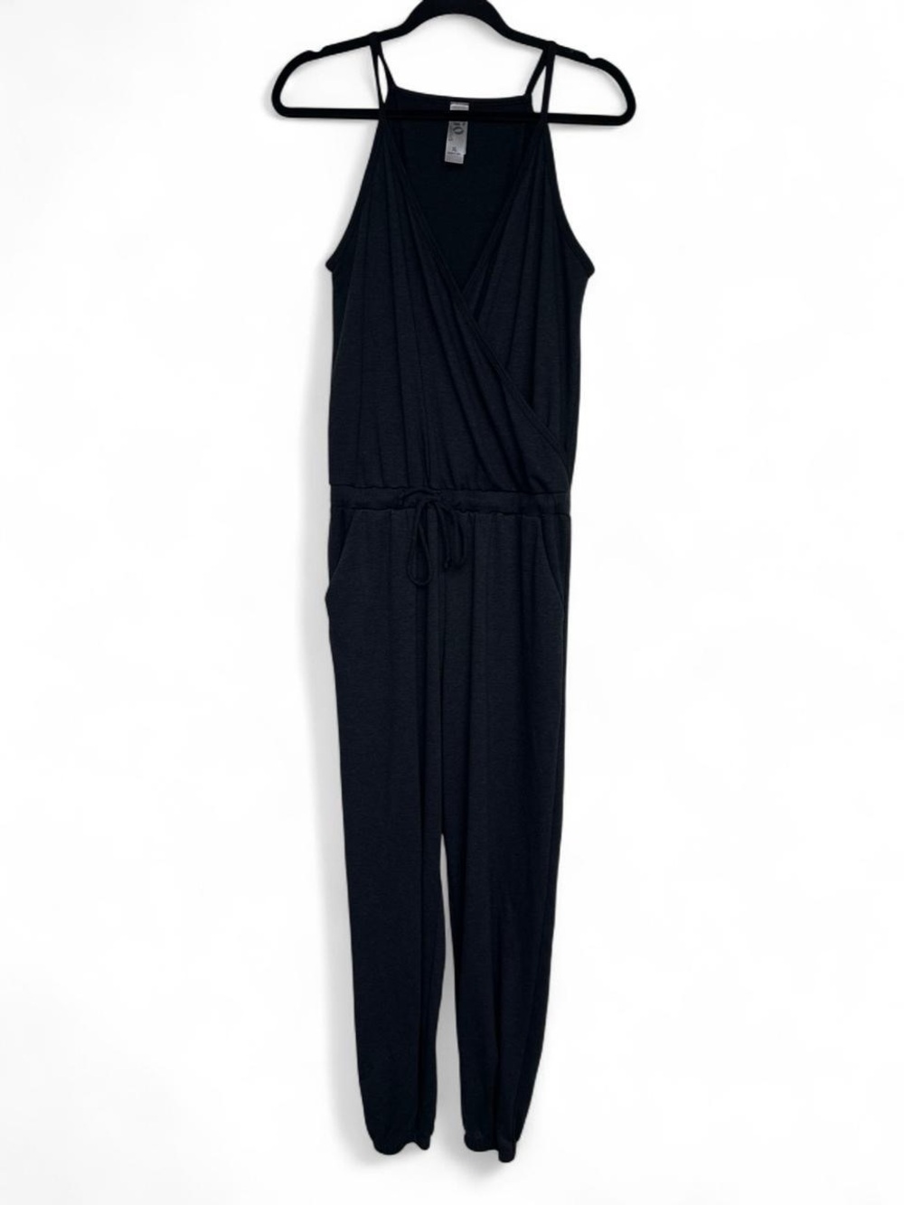 Go Couture Black Sleeveless Surplice Jumpsuit with Drawstring